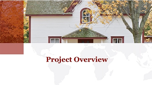 Project Overview cover page with picture of tan house and red trim