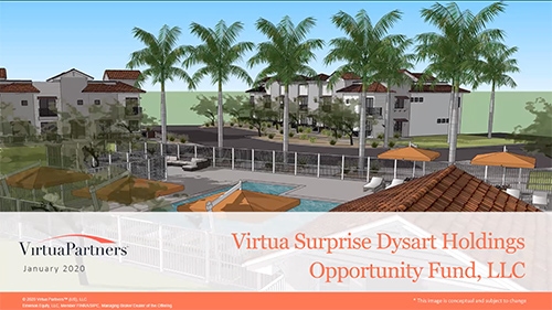 Graphic of Heritage on Dysart Palm Tree apartment pool area with palm trees